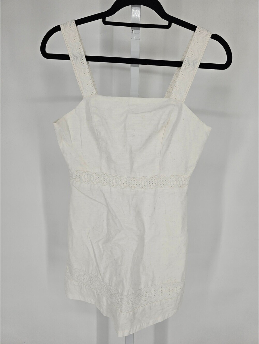 Copper Key Womens Sz S Mini Dress Solid White Eyelet Cotton Sleeveless